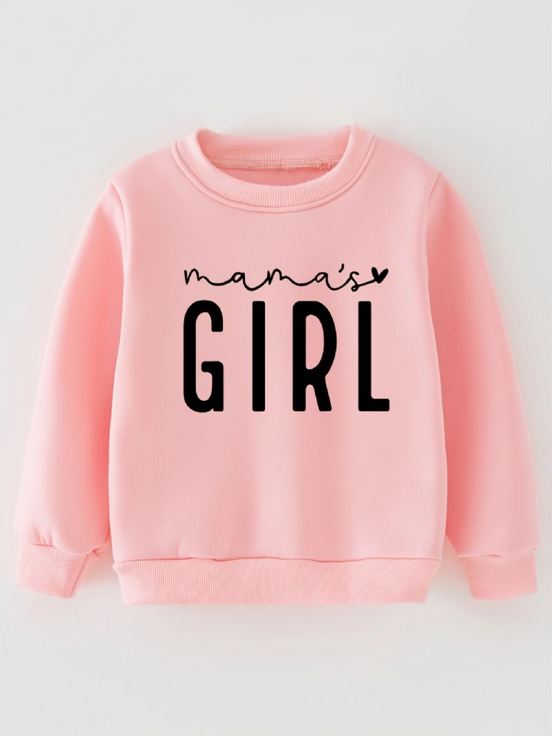 Pige Pullover Casual Ensfarvet Rundhals Brevtryk Langærmet Tynd Fleece Sweatshirt