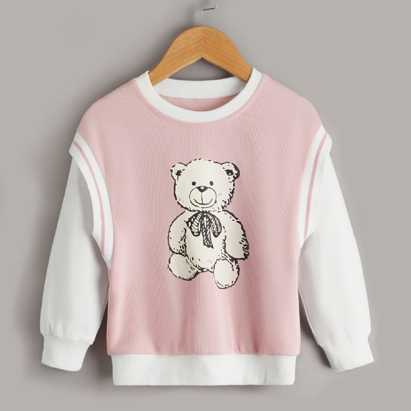 Piger Casual Cartoon Bear Print Langærmet Rundhals Sweatshirt