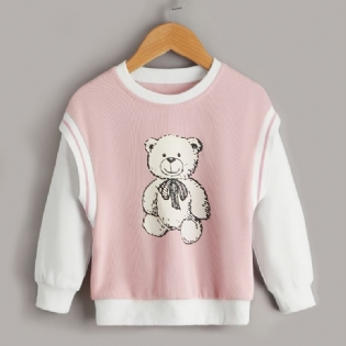 Piger Casual Cartoon Bear Print Langærmet Rundhals Sweatshirt