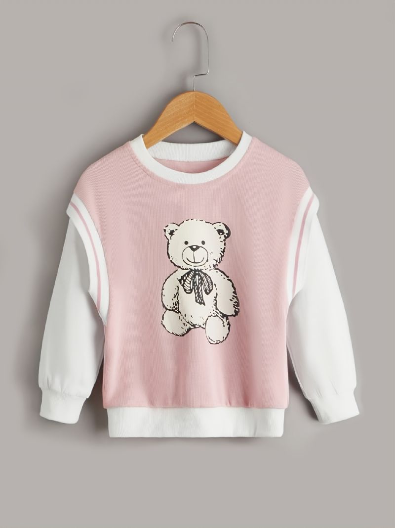 Piger Casual Cartoon Bear Print Langærmet Rundhals Sweatshirt