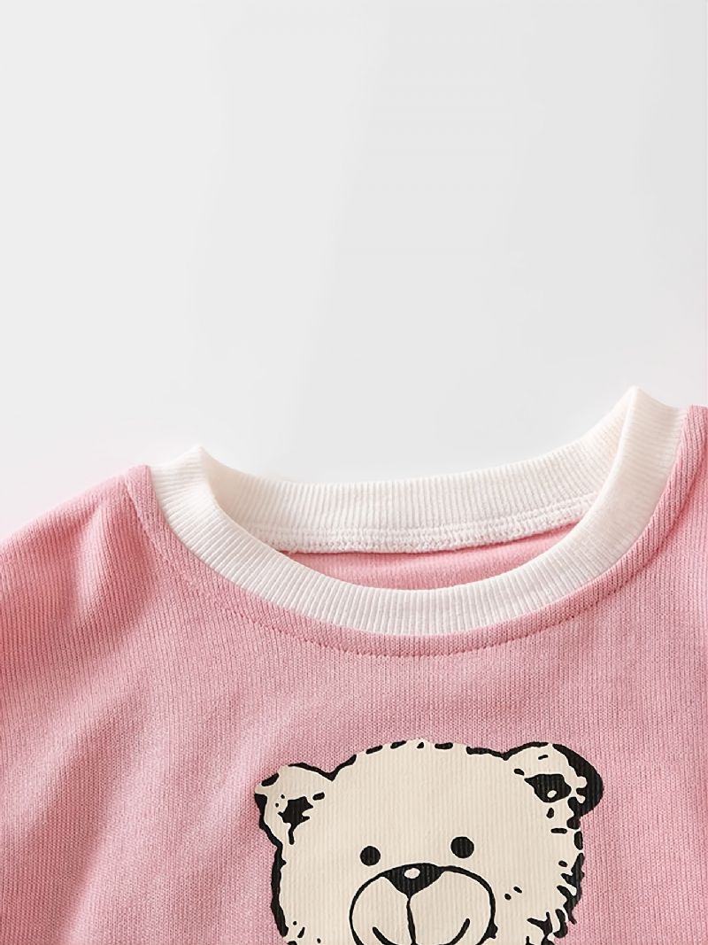 Piger Casual Cartoon Bear Print Langærmet Rundhals Sweatshirt