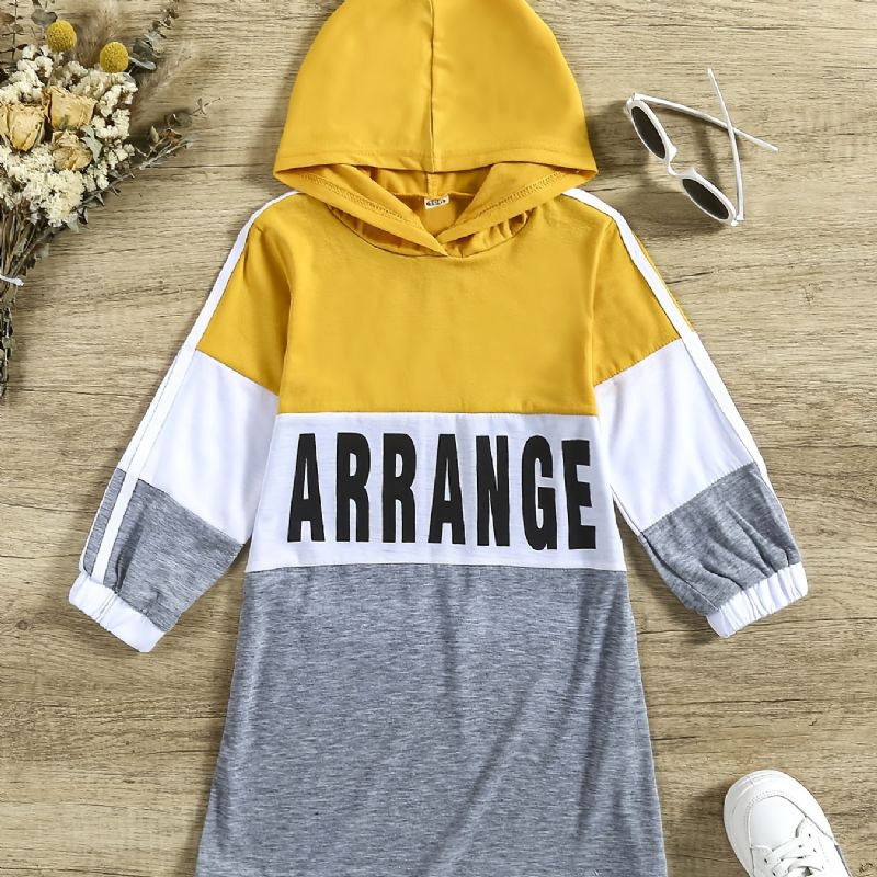 Piger Casual Color Block Langærmet Lang Hættetrøje Børnetøj Til Foråret Efterår