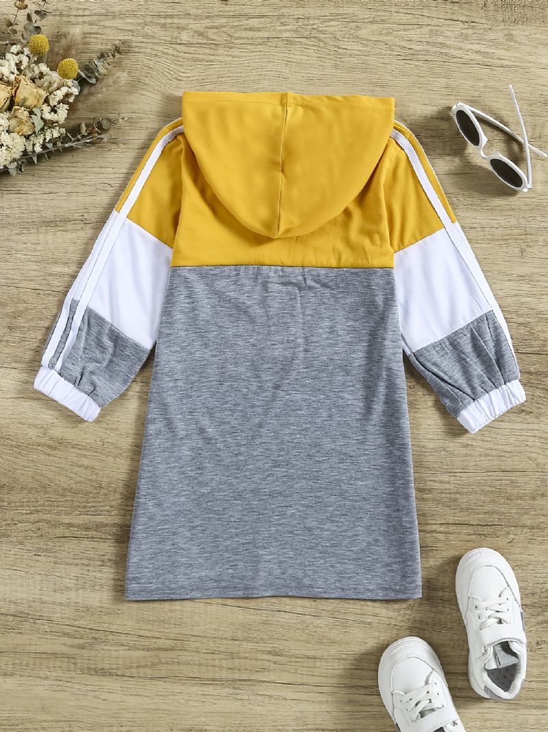 Piger Casual Color Block Langærmet Lang Hættetrøje Børnetøj Til Foråret Efterår