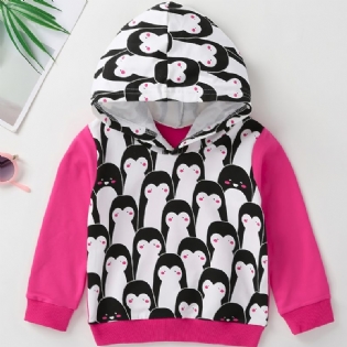 Piger Casual Cute Penguin Print Hættetrøje Sweatshirt Forår Efterår