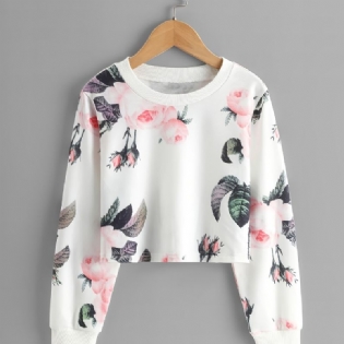 Piger Casual Langærmet Pullover Toppe Letvægts Sweatshirt Med Blomsterprint