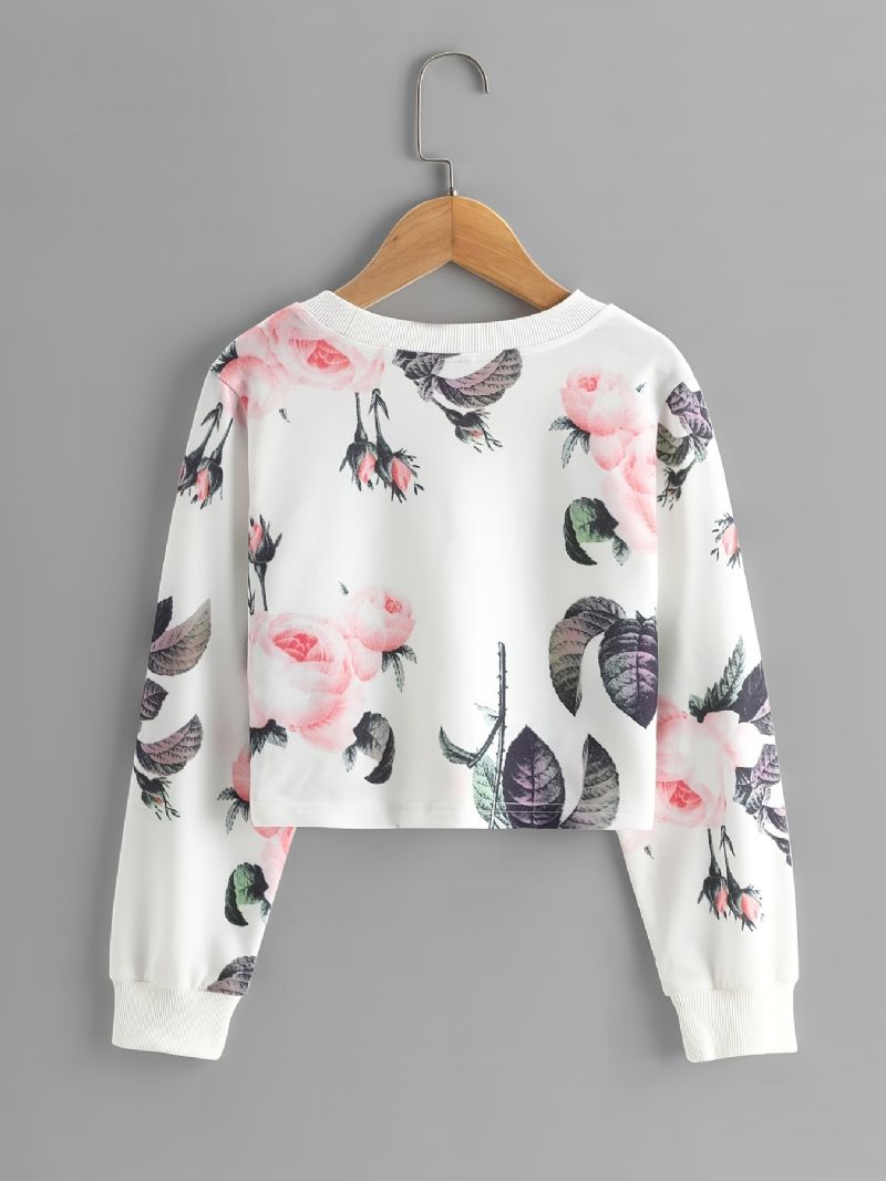 Piger Casual Langærmet Pullover Toppe Letvægts Sweatshirt Med Blomsterprint