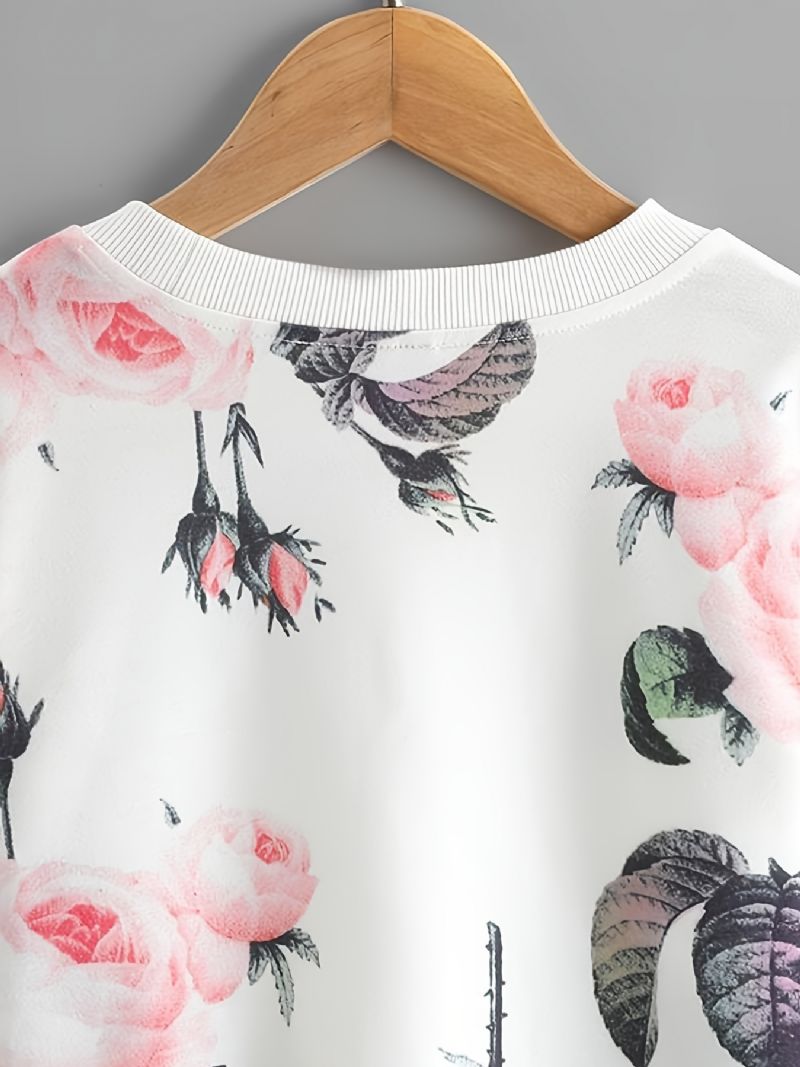 Piger Casual Langærmet Pullover Toppe Letvægts Sweatshirt Med Blomsterprint