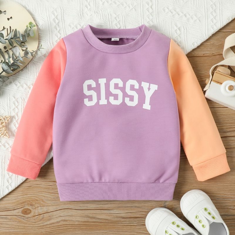 Piger Casual Sød Color Block Pullover Sweatshirt Med Sissy Print