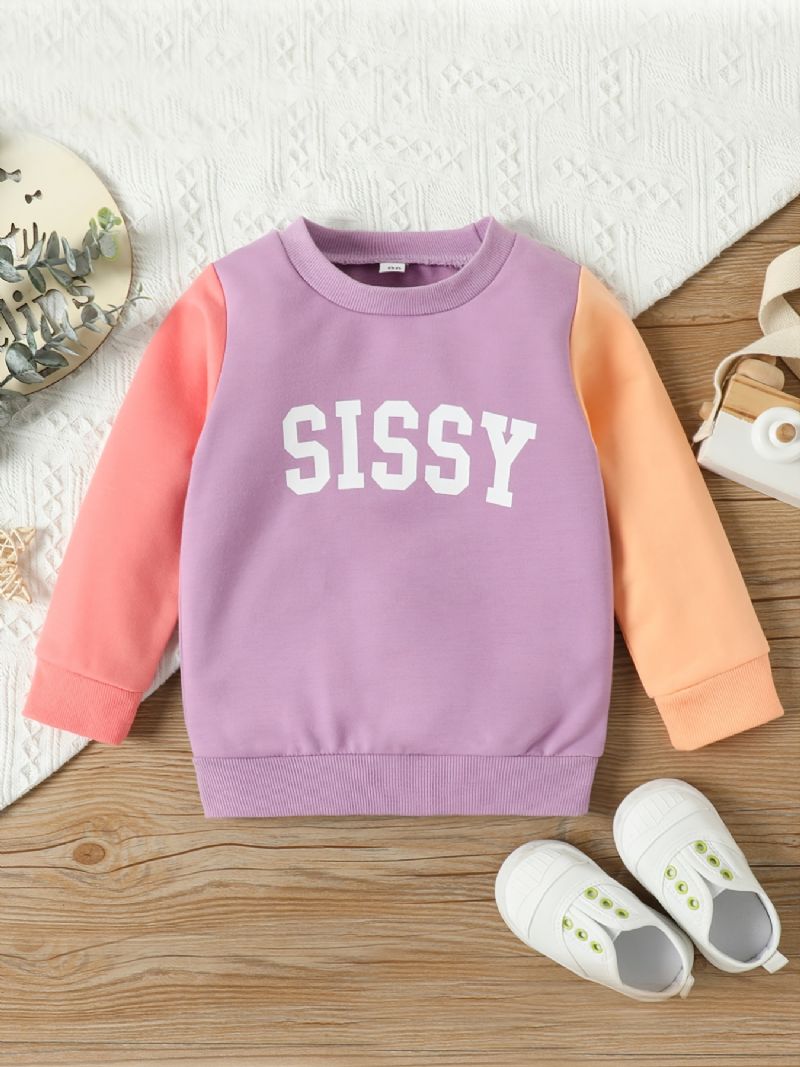 Piger Casual Sød Color Block Pullover Sweatshirt Med Sissy Print