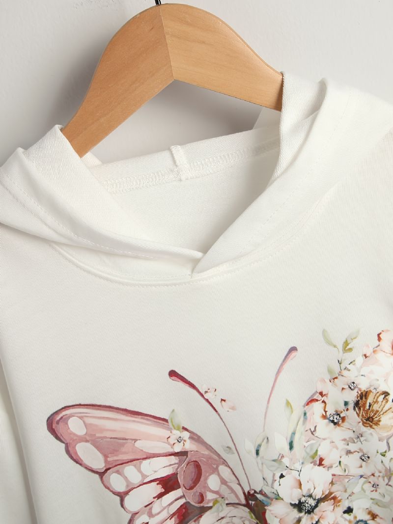 Piger Hvid Sommerfugl Animal Print Langærmet Pullover Hættetrøje Tøj