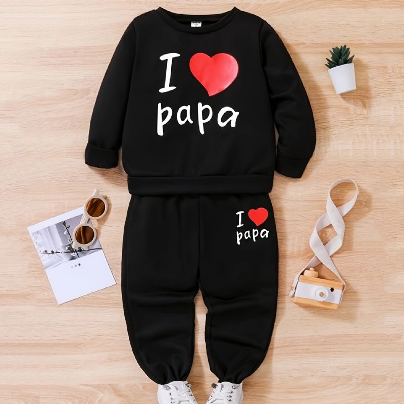 Piger I Love Papa Pullover Sweatshirt & Matchende Joggerbukser Børnetøj