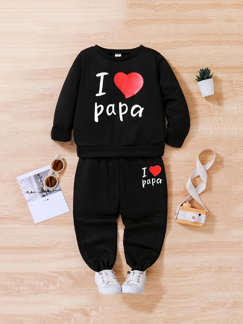 Piger I Love Papa Pullover Sweatshirt & Matchende Joggerbukser Børnetøj