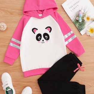 Piger Langærmet Sød Panda Printed Hooded Sweatshirt Bukser 2stk Sæt