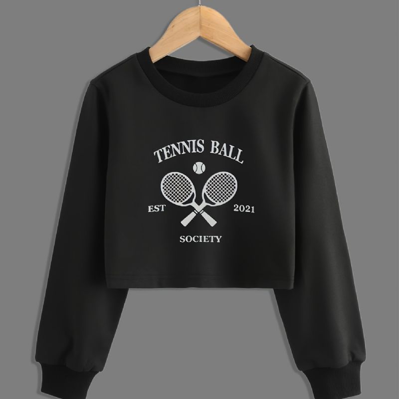 Piger Mode Casual Tennis Print Rundhalset Crop Sweatshirt