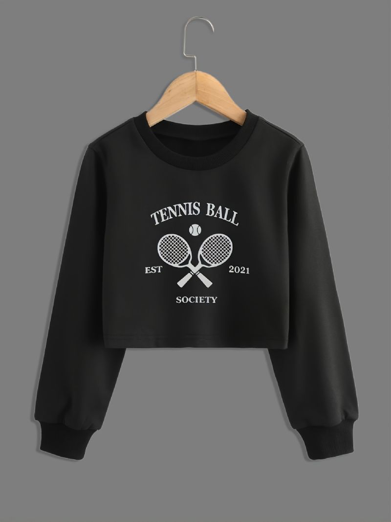 Piger Mode Casual Tennis Print Rundhalset Crop Sweatshirt