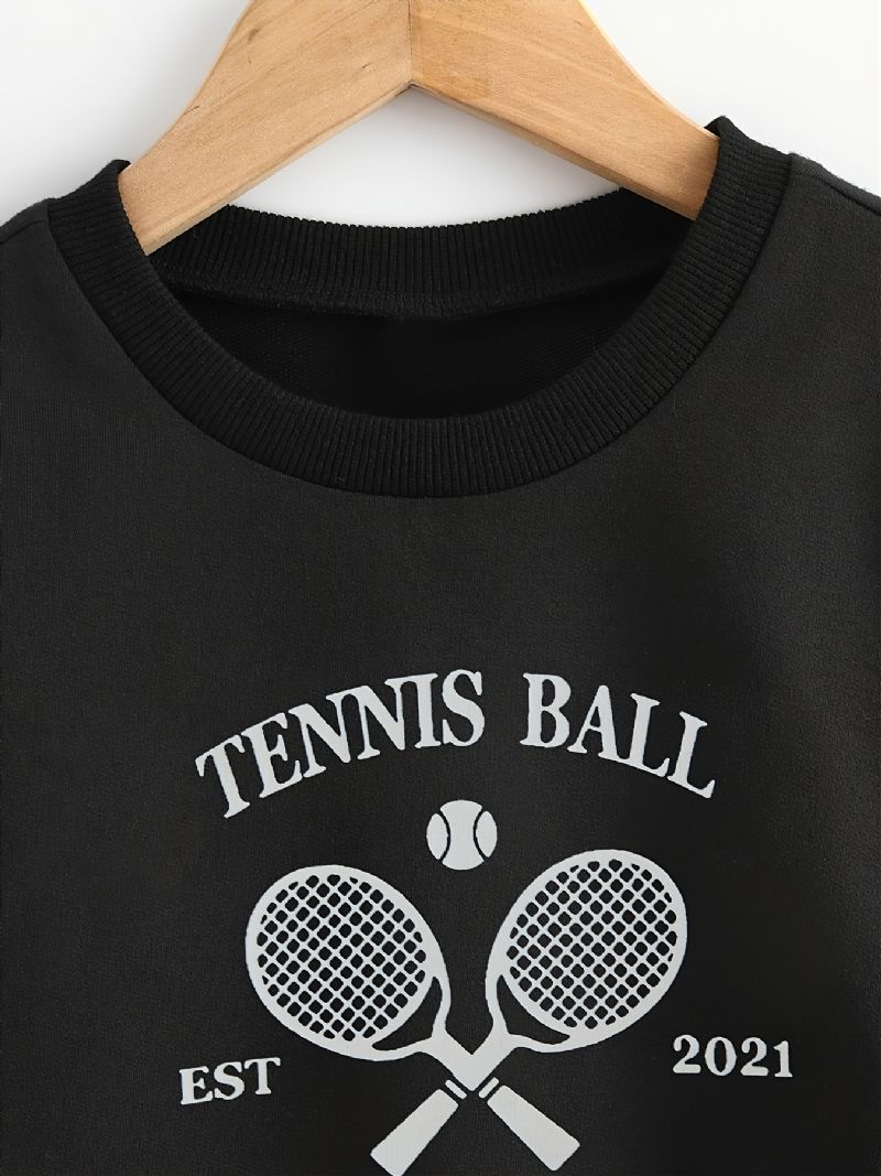 Piger Mode Casual Tennis Print Rundhalset Crop Sweatshirt