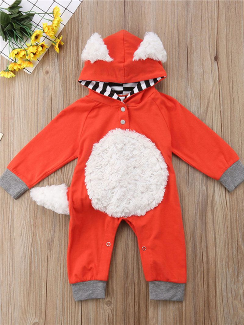 Piger Og Drenge 3d Tegneserie Dyr Ræv Sød Jumpsuit Hættetrøje Romper Playsuit Onesies