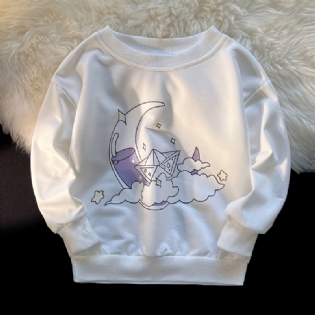 Piger Pullover Cute Clouds Moon Print Langærmet Sweatshirt Overdele Børnetøj