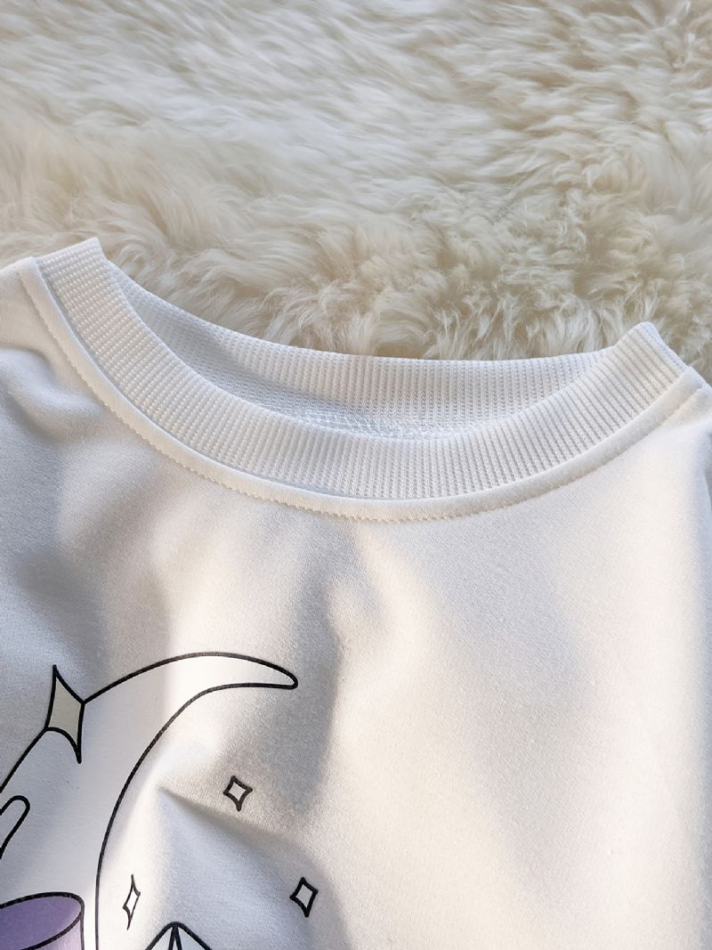 Piger Pullover Cute Clouds Moon Print Langærmet Sweatshirt Overdele Børnetøj