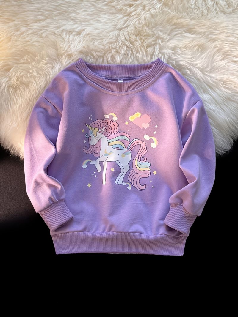 Piger Pullover Cute Unicorn Print Langærmet Sweatshirt Toppe Børnetøj