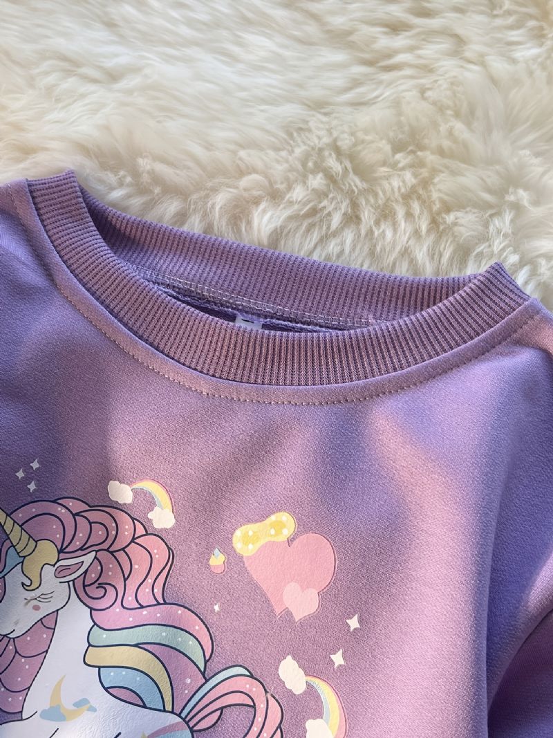 Piger Pullover Cute Unicorn Print Langærmet Sweatshirt Toppe Børnetøj