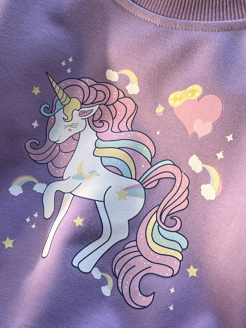 Piger Pullover Cute Unicorn Print Langærmet Sweatshirt Toppe Børnetøj