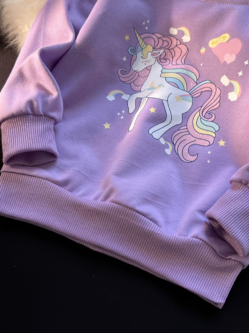 Piger Pullover Cute Unicorn Print Langærmet Sweatshirt Toppe Børnetøj