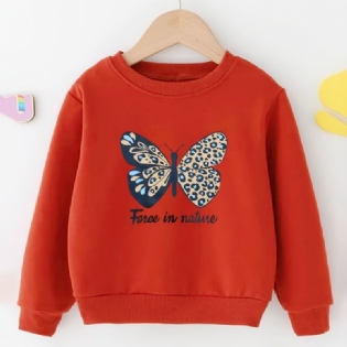 Piger Sweatshirt Vinter Casual Butterfly Print Ensfarvet Langærmet