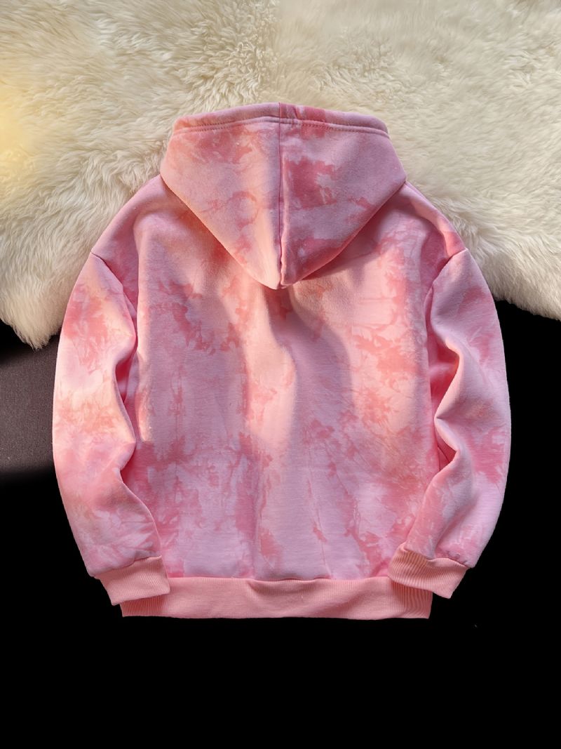 Piger Tie Dye Hættetrøje Tegneserie Kanintryk Langærmet Plys Fortykket Varm Trøje Sweatshirt Vinter Børnetøj