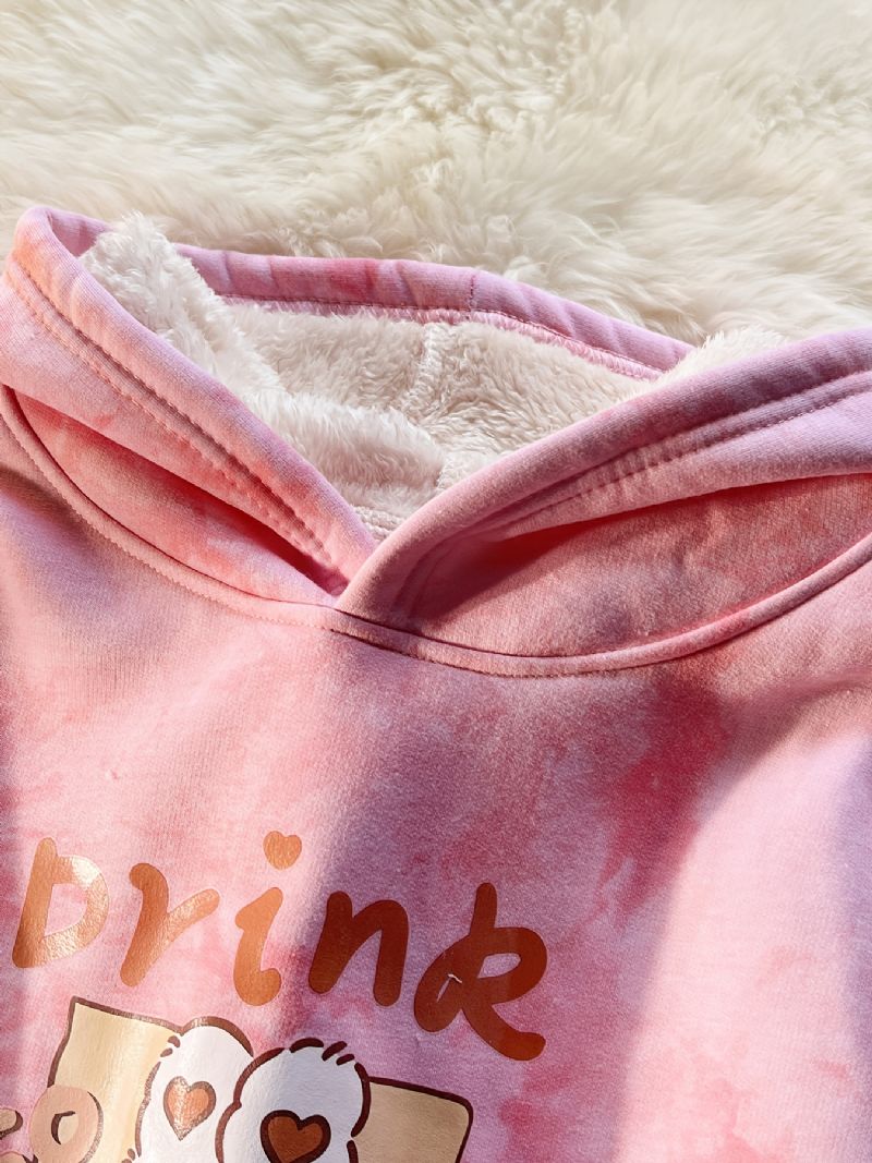 Piger Tie Dye Hættetrøje Tegneserie Kanintryk Langærmet Plys Fortykket Varm Trøje Sweatshirt Vinter Børnetøj