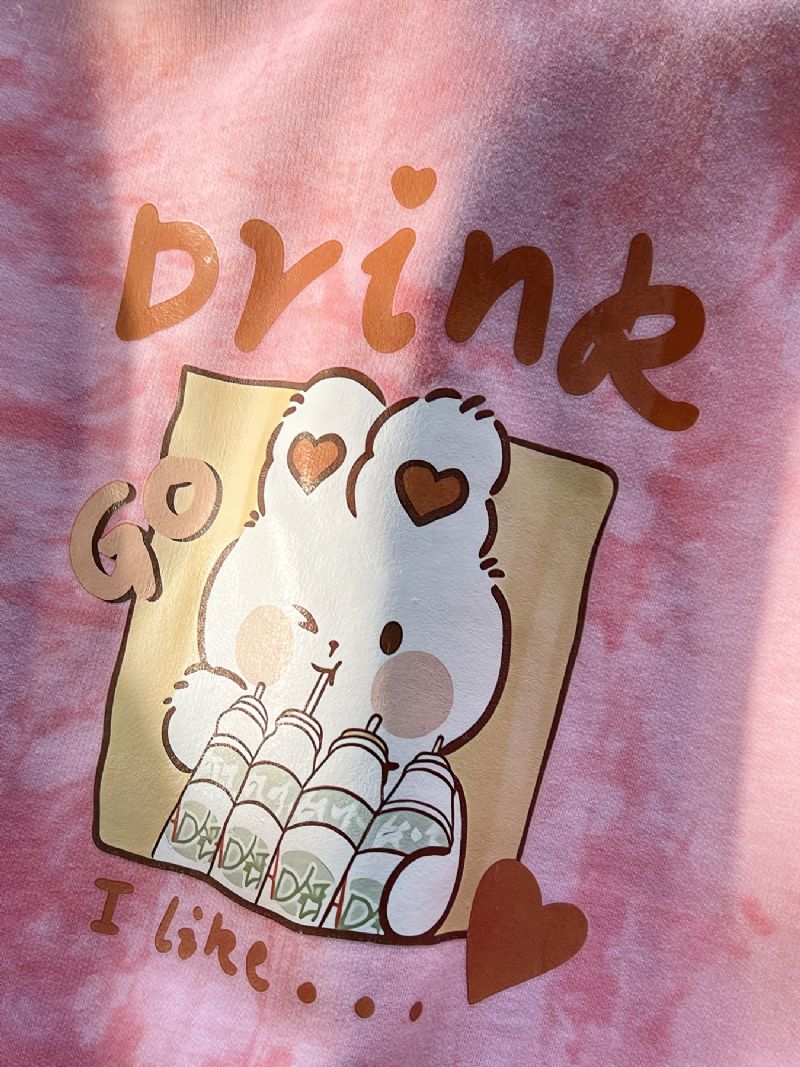 Piger Tie Dye Hættetrøje Tegneserie Kanintryk Langærmet Plys Fortykket Varm Trøje Sweatshirt Vinter Børnetøj