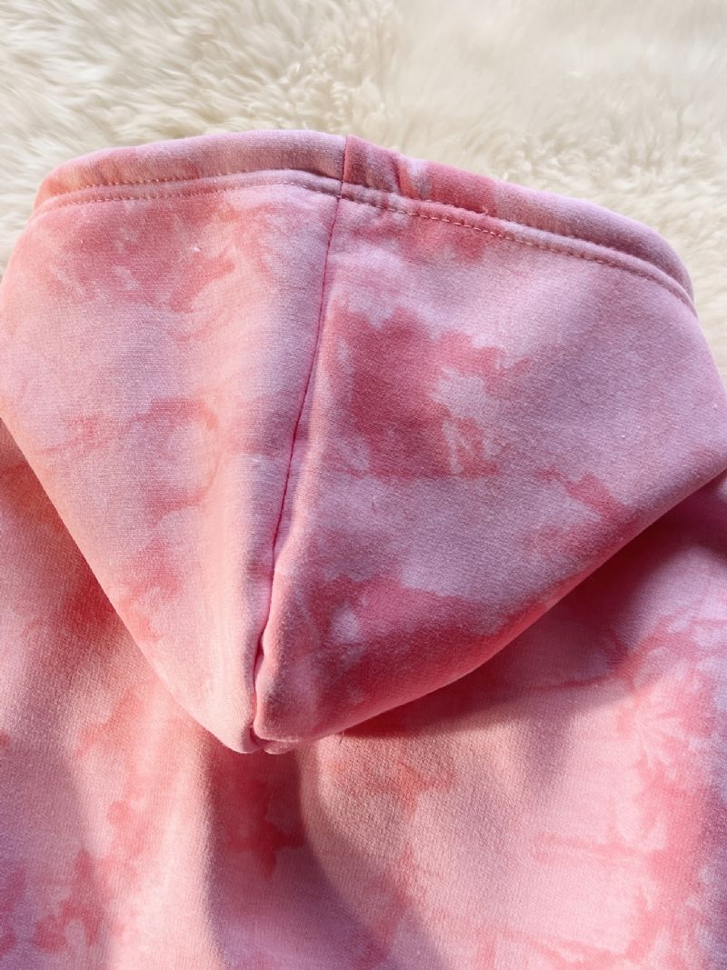 Piger Tie Dye Hættetrøje Tegneserie Kanintryk Langærmet Plys Fortykket Varm Trøje Sweatshirt Vinter Børnetøj