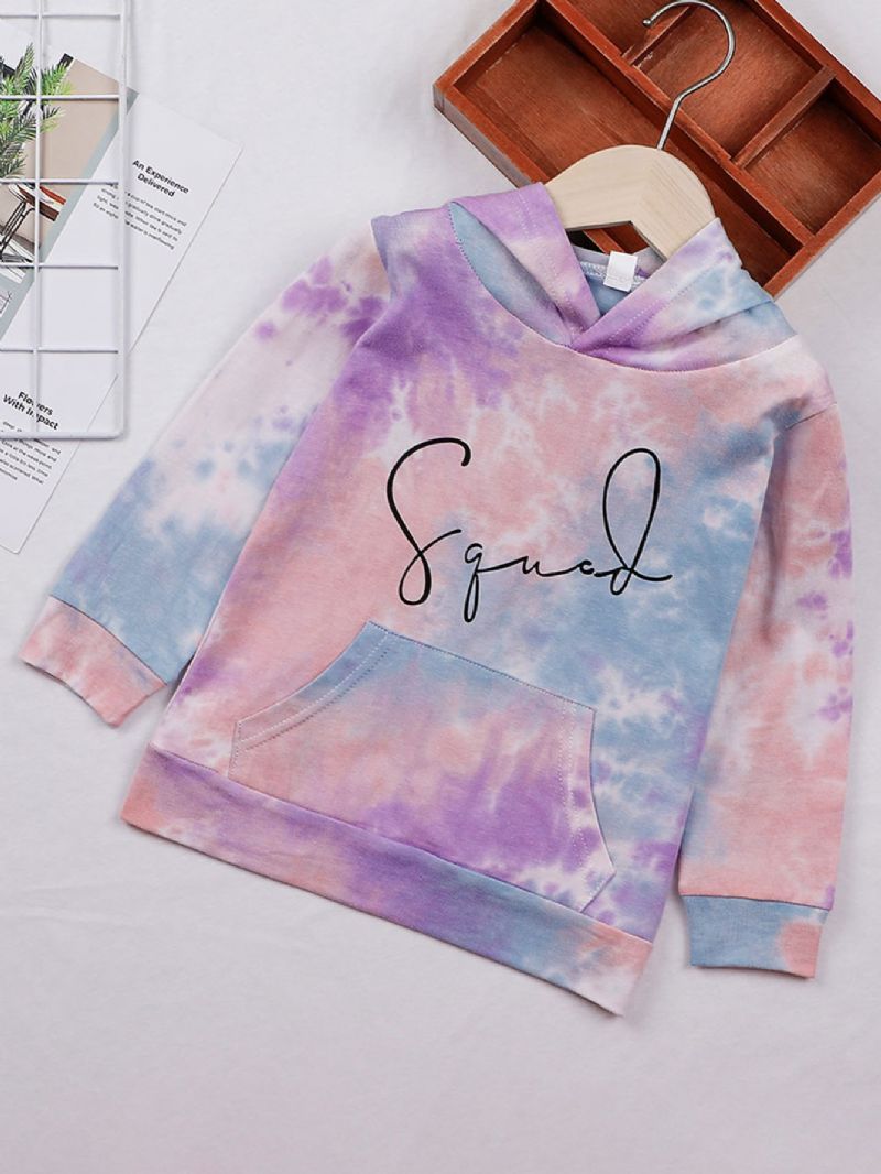 Piger Tie Dye Langærmet Hættetrøje Med Bogstavtryk
