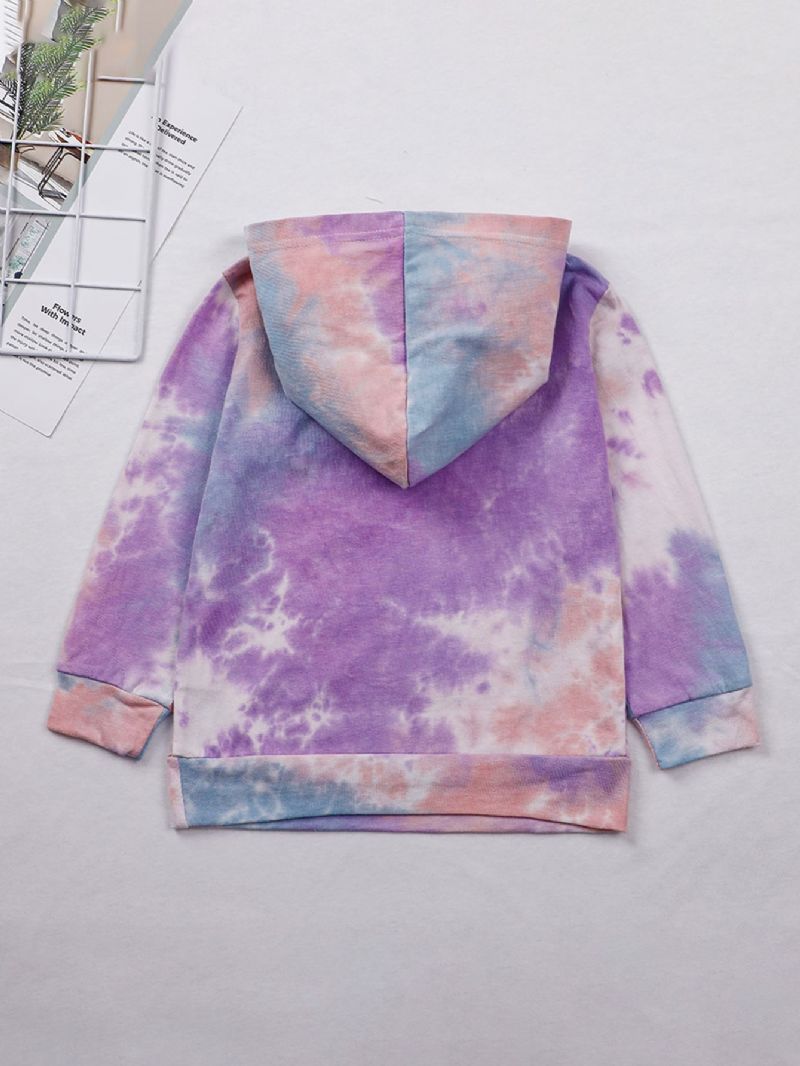 Piger Tie Dye Langærmet Hættetrøje Med Bogstavtryk