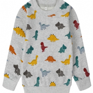 Popshion Autumn Winter Drenge Casual Dinosaur Print Crew Neck Sweatshirt