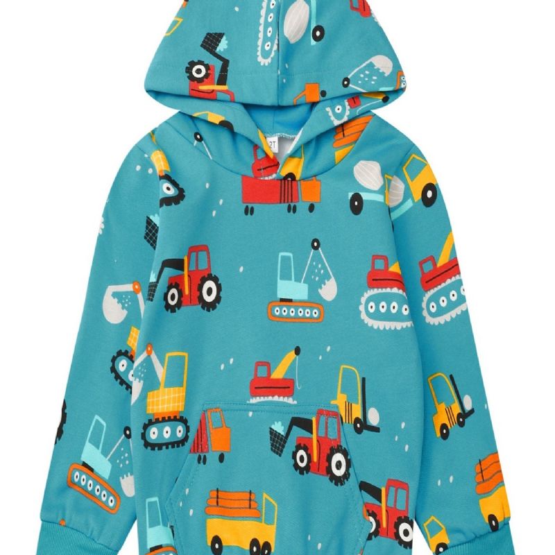 Popshion Drenge Car Mønster Fleece Langærmet Hættetrøjer Sweatshirt