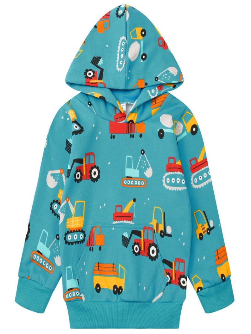 Popshion Drenge Car Mønster Fleece Langærmet Hættetrøjer Sweatshirt