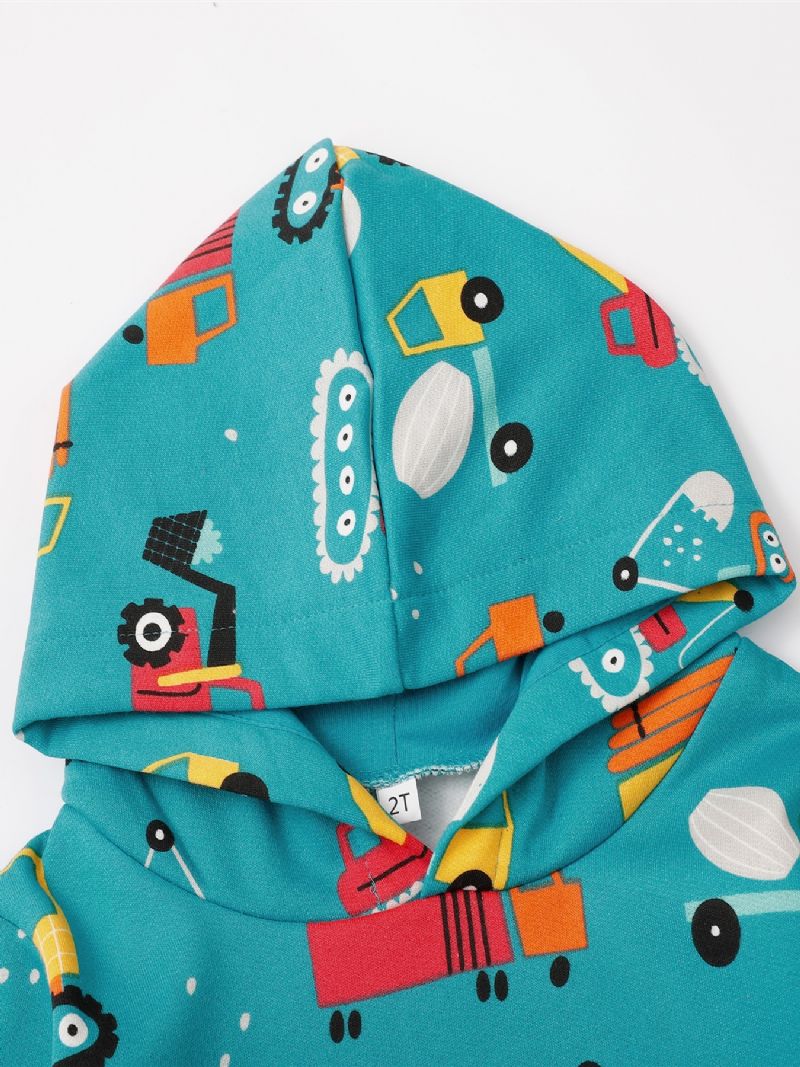 Popshion Drenge Car Mønster Fleece Langærmet Hættetrøjer Sweatshirt