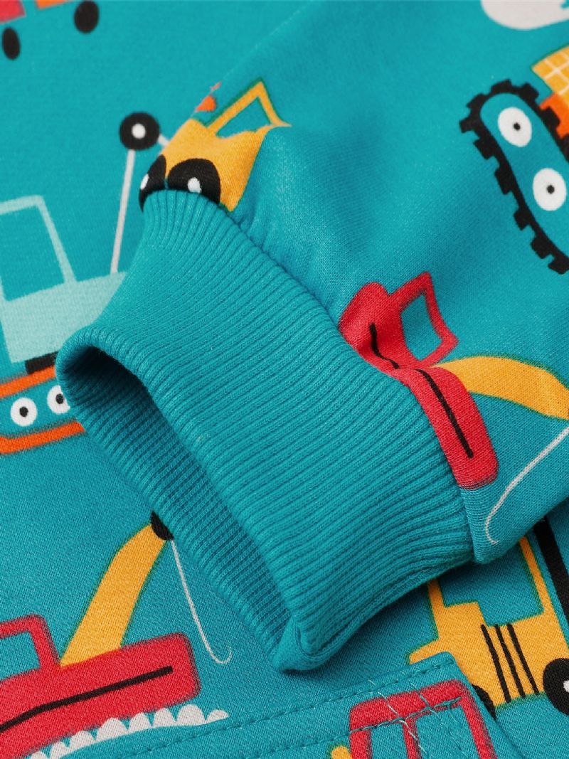 Popshion Drenge Car Mønster Fleece Langærmet Hættetrøjer Sweatshirt