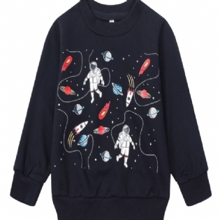 Popshion Drenge Astronaut Print Langærmet Pullover Neck Vinter Sweatshirt