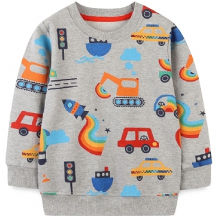 Popshion Drenge Langærmet Sweatshirt Med Rund Hals Og Cartoon Print