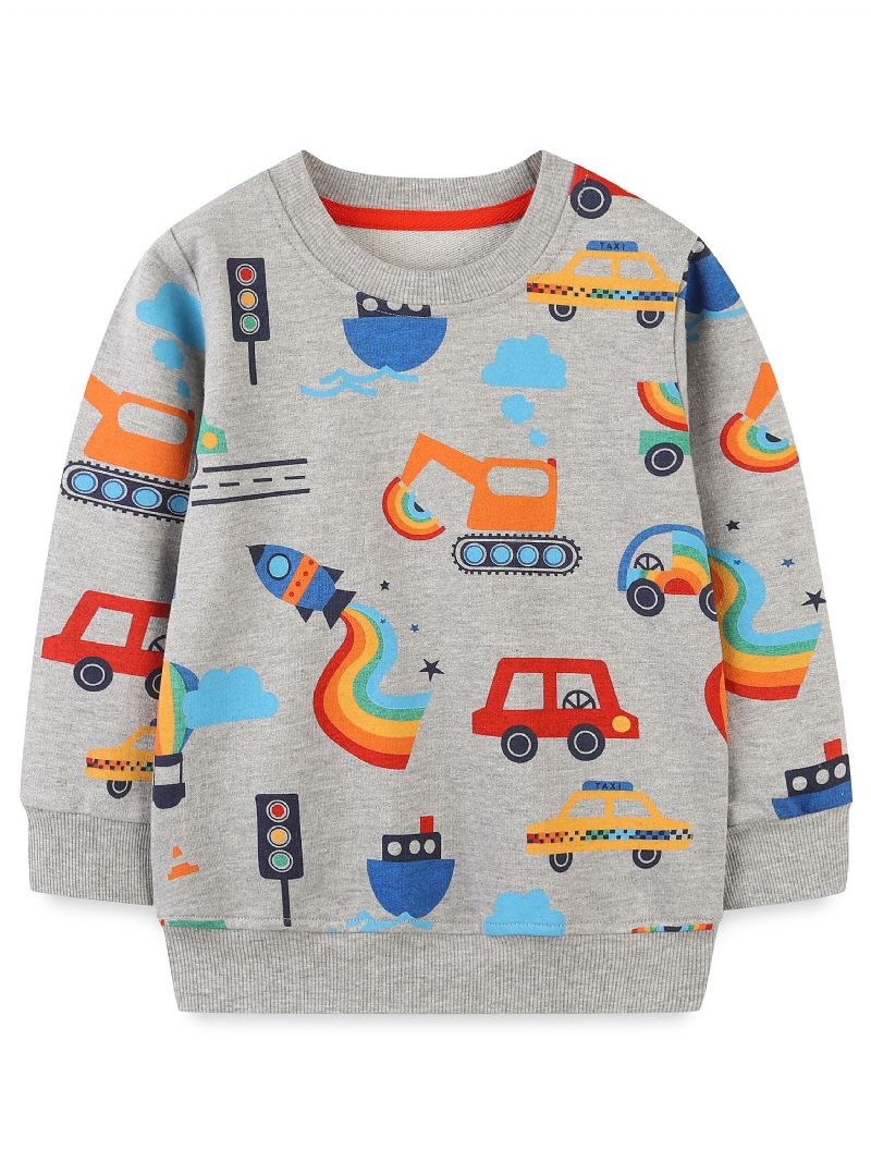 Popshion Drenge Langærmet Sweatshirt Med Rund Hals Og Cartoon Print