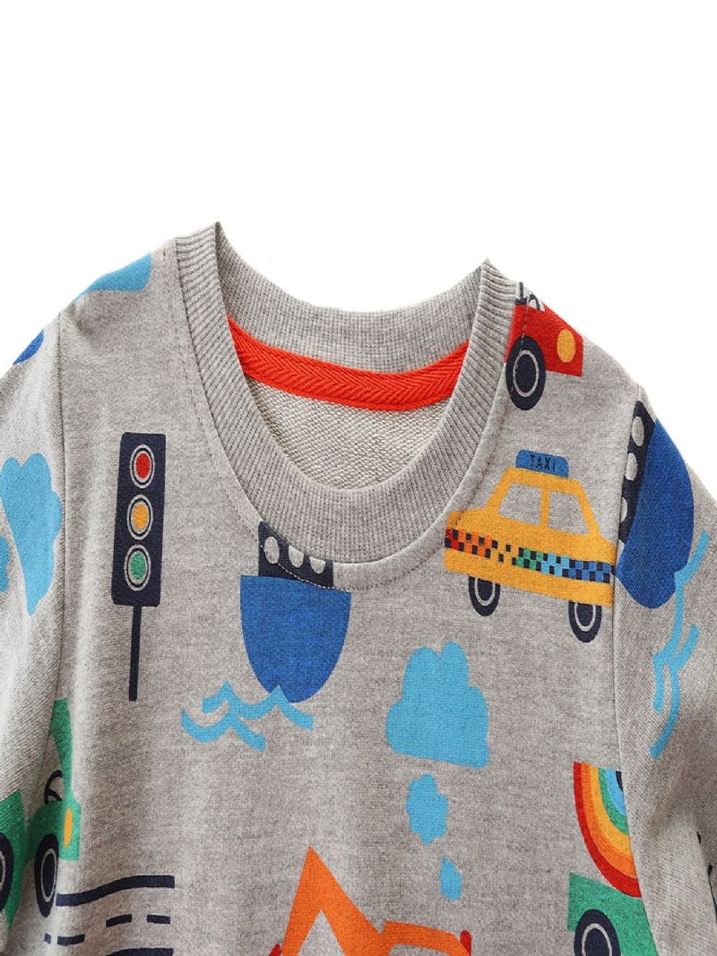 Popshion Drenge Langærmet Sweatshirt Med Rund Hals Og Cartoon Print