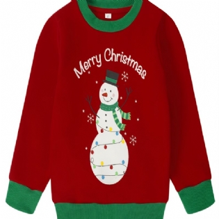 Popshion Drenge Snowman Farverigt Tryk Fleece Langærmet Kontraststrim Pullover Jule Sweatshirt