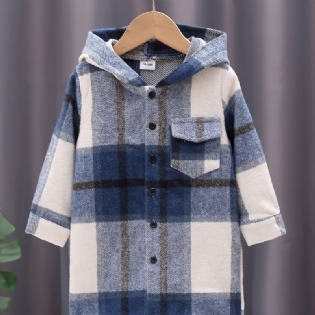 Småbørn Baby Drenge Hættetrøje Plaid Skjorte Button Down Jakke Efterår Vintertøj Outfits