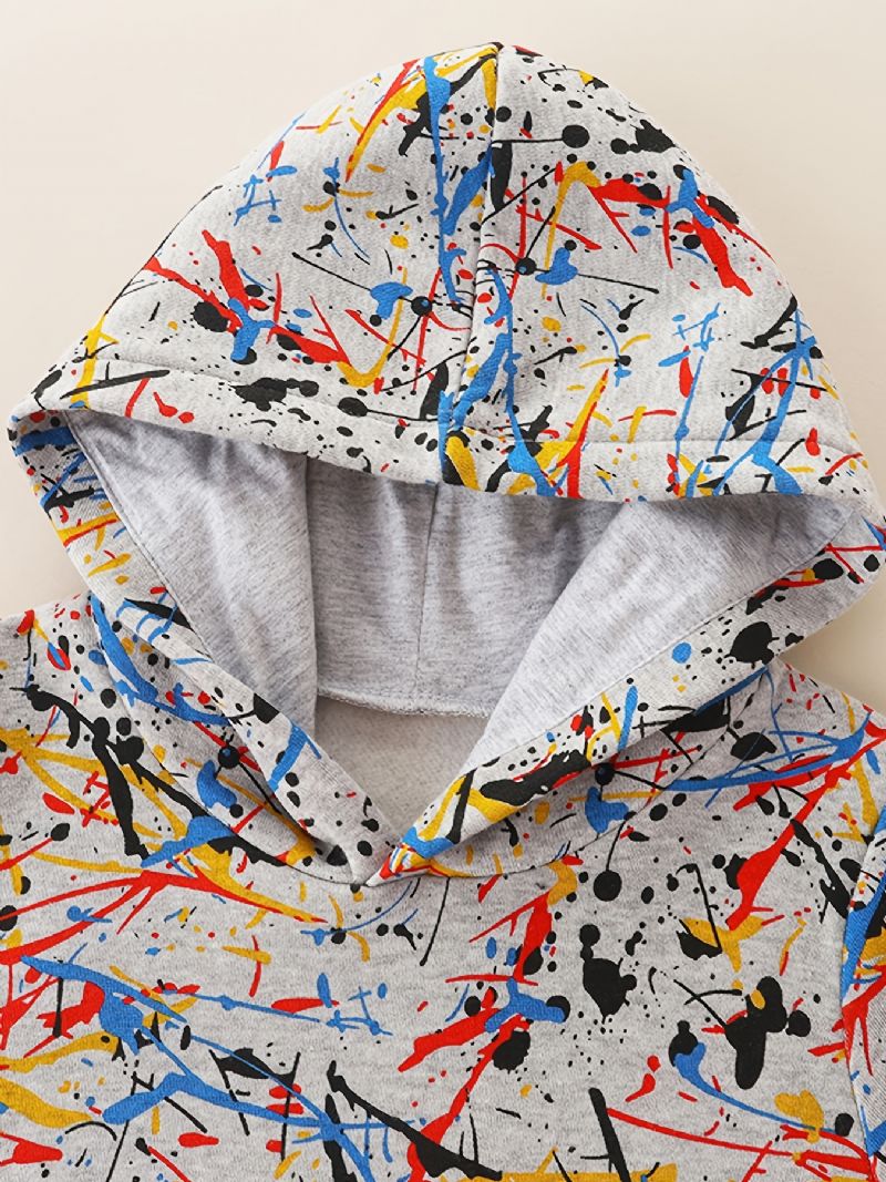 Småbørn Børn Drenge Langærmet Hættetrøje Med Graffiti Print Baby Børnetøj
