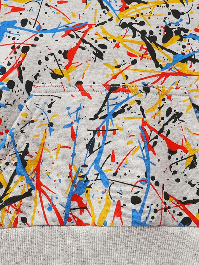 Småbørn Børn Drenge Langærmet Hættetrøje Med Graffiti Print Baby Børnetøj