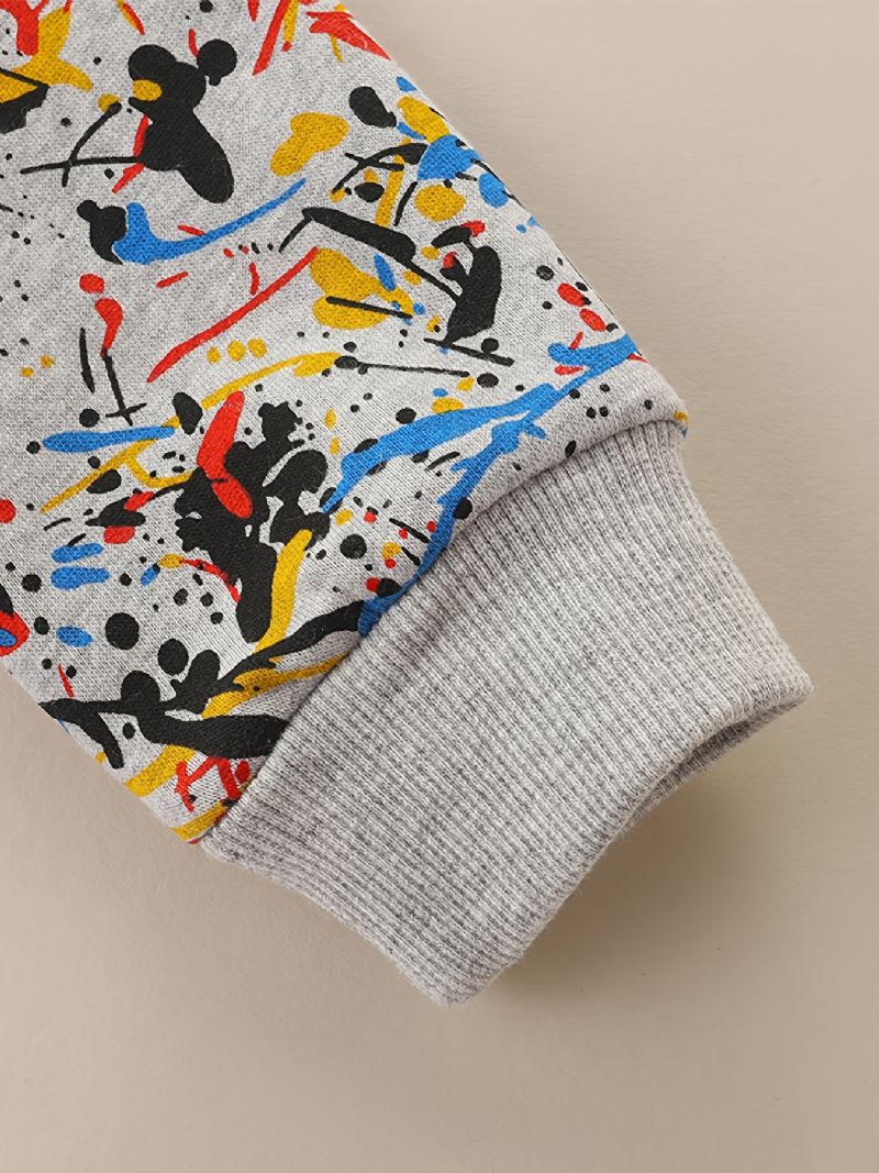 Småbørn Børn Drenge Langærmet Hættetrøje Med Graffiti Print Baby Børnetøj