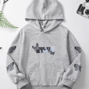 Småbørn Piger Sommerfugle Print Hættetrøje Langærmede Pullover Sweatshirt Efterår Vinter