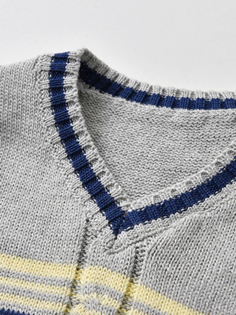 Strikket Stribet Sweatervest Til Drenge